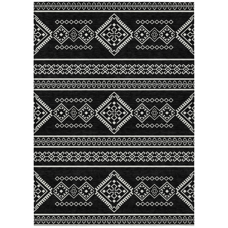 3' X 5' Black And Ivory Southwestern Washable Indoor Outdoor Area Rug