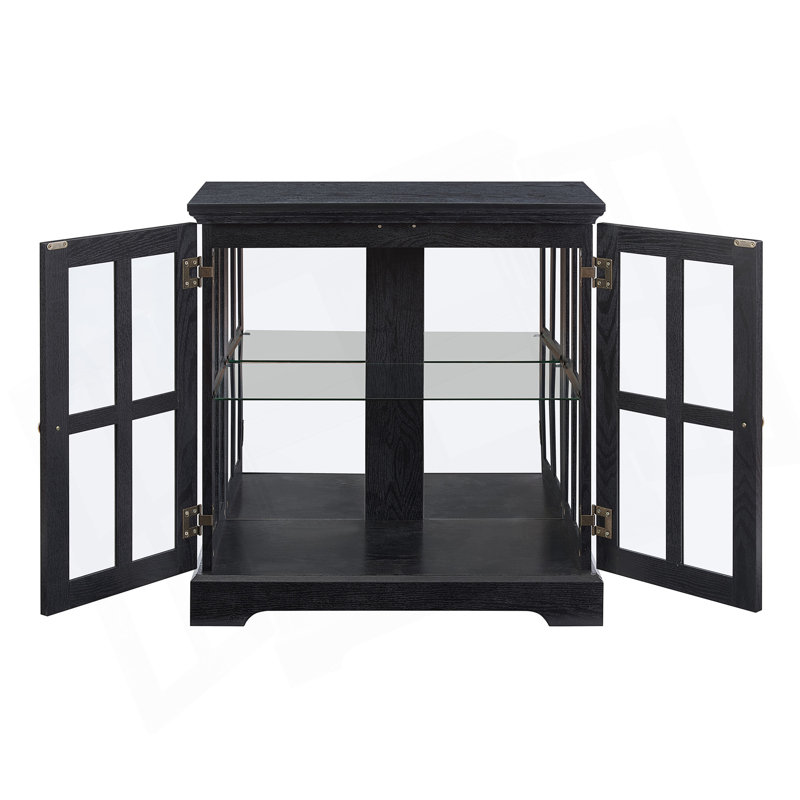 Retro Antique LED Curio Display Cabinet With Adjustable Shelves And Lattice Doors, Black