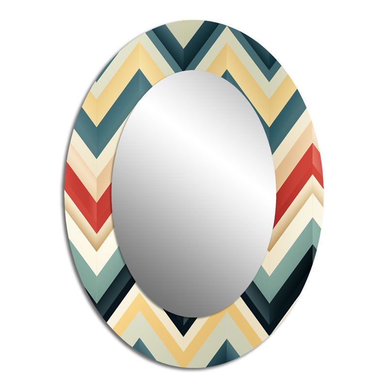 Chevron multicolore à couleur douce - Grand miroir mural ovale sur métal, H 40 po x l 30 po