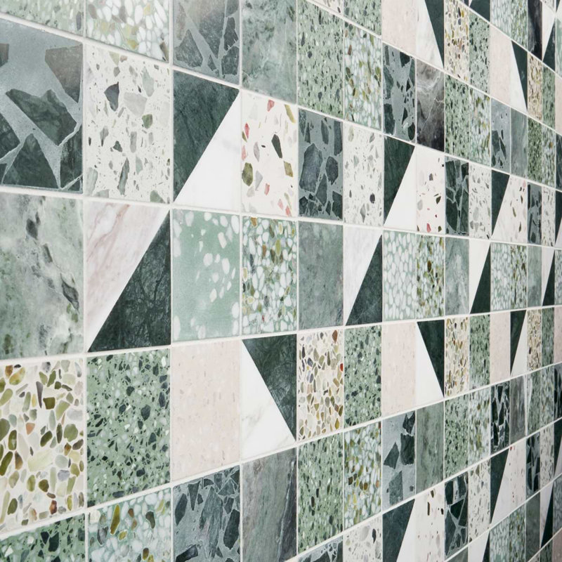 Elizabeth Sutton Artem 3x3 Polished and Honed Marble and Terrazzo Mosaic Tile, Turaco Green