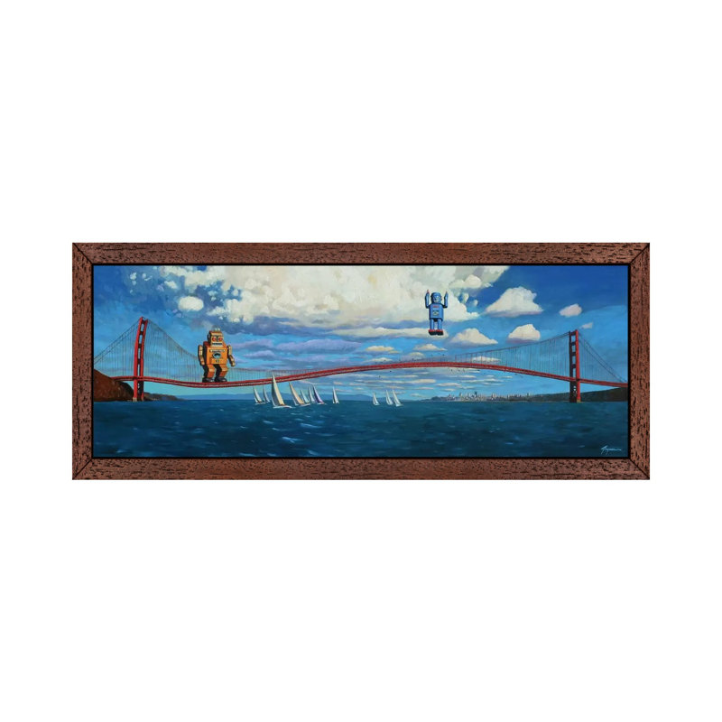 Golden Gaters by Eric Joyner - Panoramic Painting on Canvas, 30.48 cm H x 91.44 cm W, Brown Floater Framed