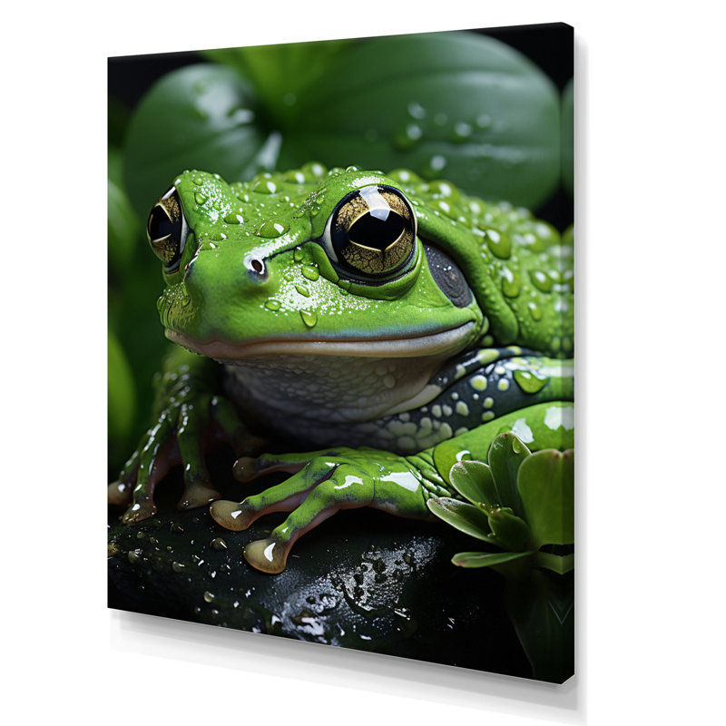 Portrait de grenouille verte sur toile, H 44 po x l 34 po x P 1,5 po