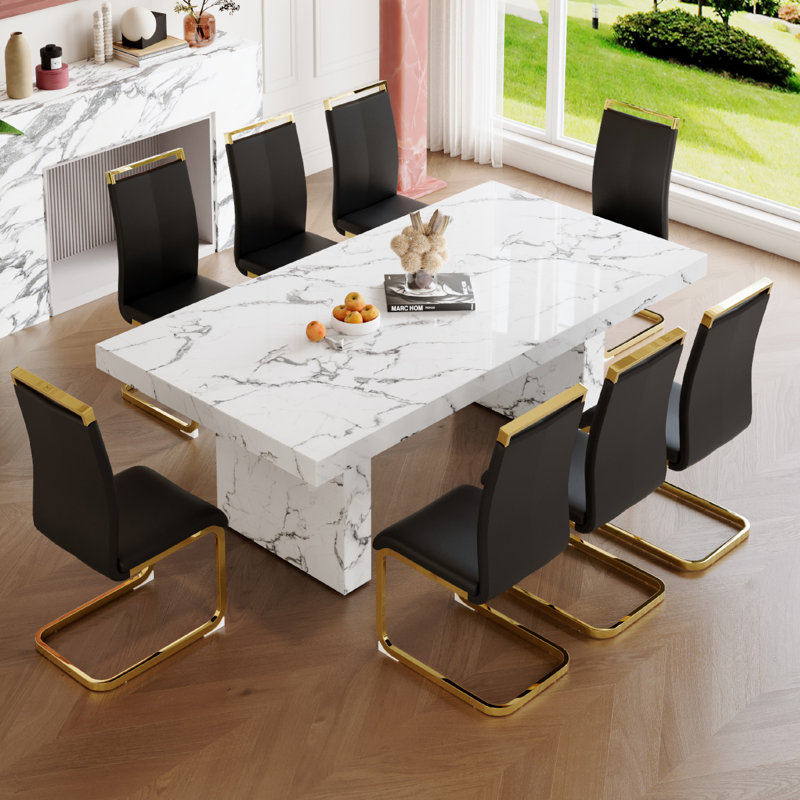 Ensemble de table de salle à manger en bois pour 8, Noir, noir, noir, noir, 9 pièces : table, 8 chaises