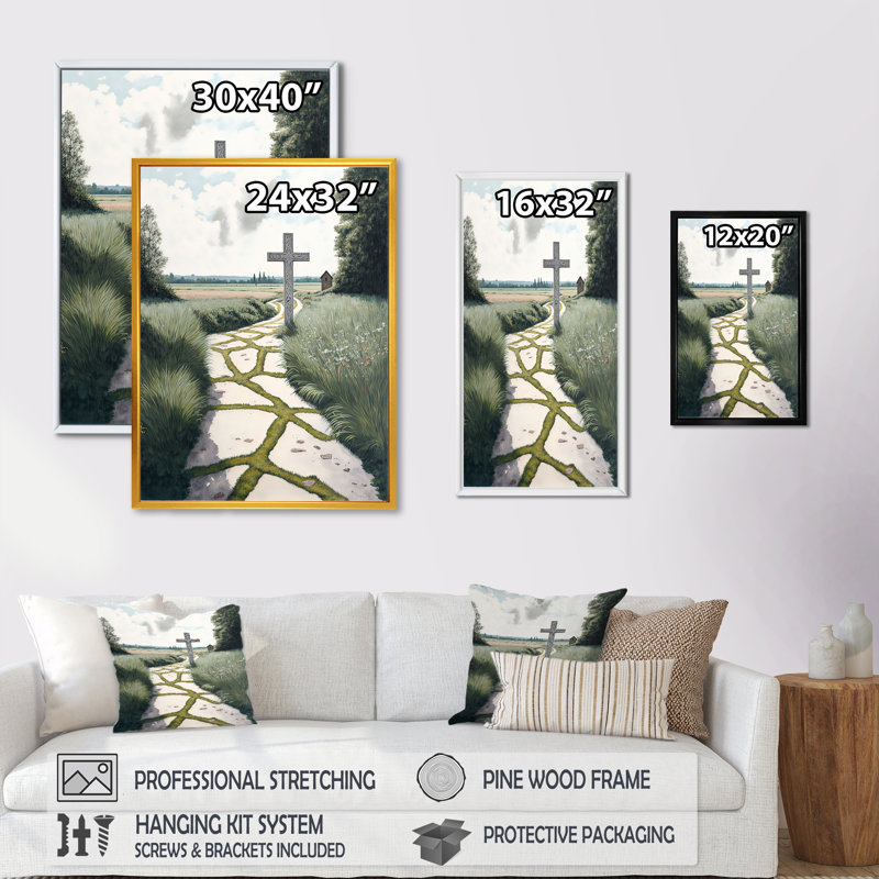 Cross Cross on Winding Path IV - reproduction d'art sur toile, H 40 po x l 30 po x P 1,5 po, Toile avec cadre flottant noir