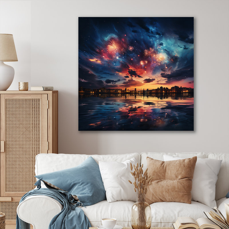 " Final Fireworks Burst ", Wrapped Canvas, 16" H x 16" W x 1" D
