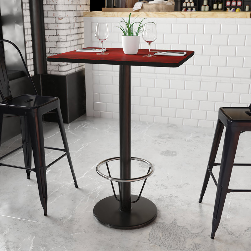 Basnight Rectangular Laminate Table Top with Round Bar Height Table Base and Foot Ring, 43.125" H x 24" W x 30" D, Mahogany