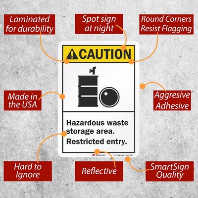 Caution - Hazardous Waste Storage Area, Restricted Entry 3M Reflective Label -  SmartSign, FZ55