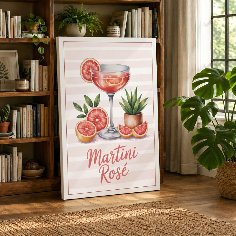 Martini Rosé Botanical - Wrapped Canvas, 24x16 - 61.0 x 40.6 cm, Black Border