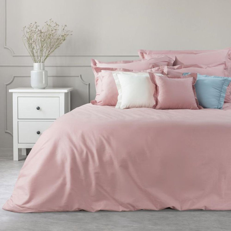 Grae Cotton Solid Colour Duvet Cover Set with Pillowcases Included, Single - 1 Pillowcase (70 x 80 cm), Powder