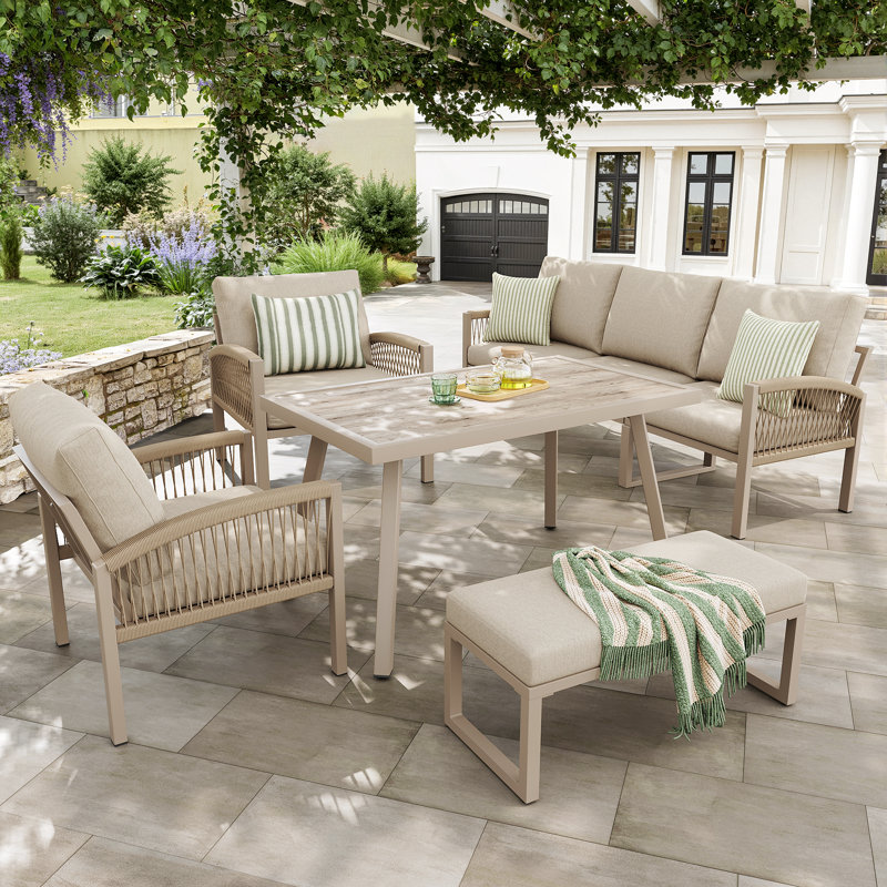 Handwoven 7 - Person Seating Group With Table