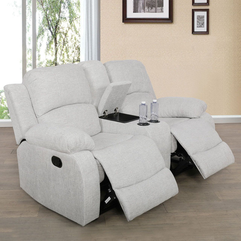 68" Wide Fabric Manual Reclining Loveseat Sofa, 2-seater Recliner Couch With Storage & Cup Holder, Gray