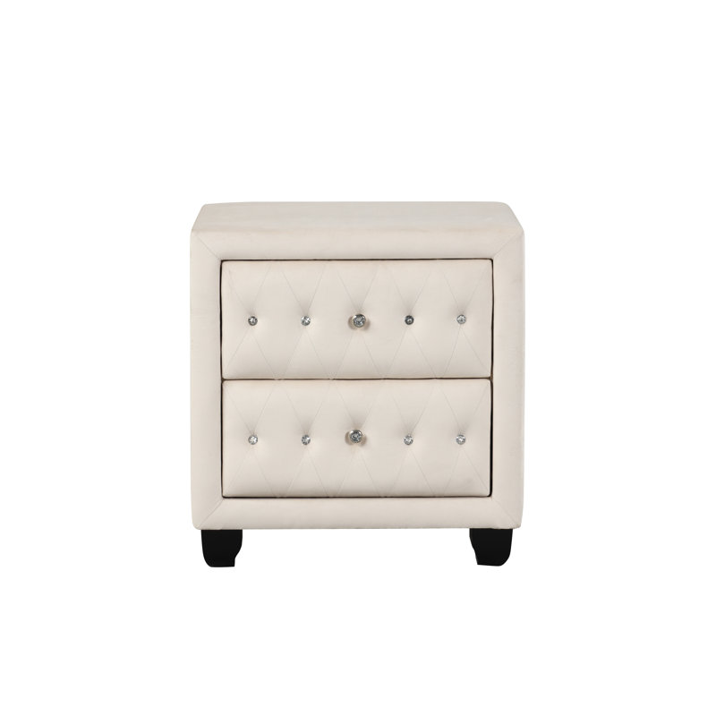 Sophia Modern Style Crystal Tufted 2-Drawer Nightstand Upholstered With Velvet Fabric Made With Wood In Cream Same As G150108592 (NJ Inventory)