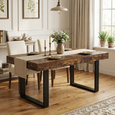 Modern Farmhouse Extendable Wooden Dining Table, Expandable from 6 to 8 to 10 Seats, Large Long Rectangular Kitchen and Dining Room Table