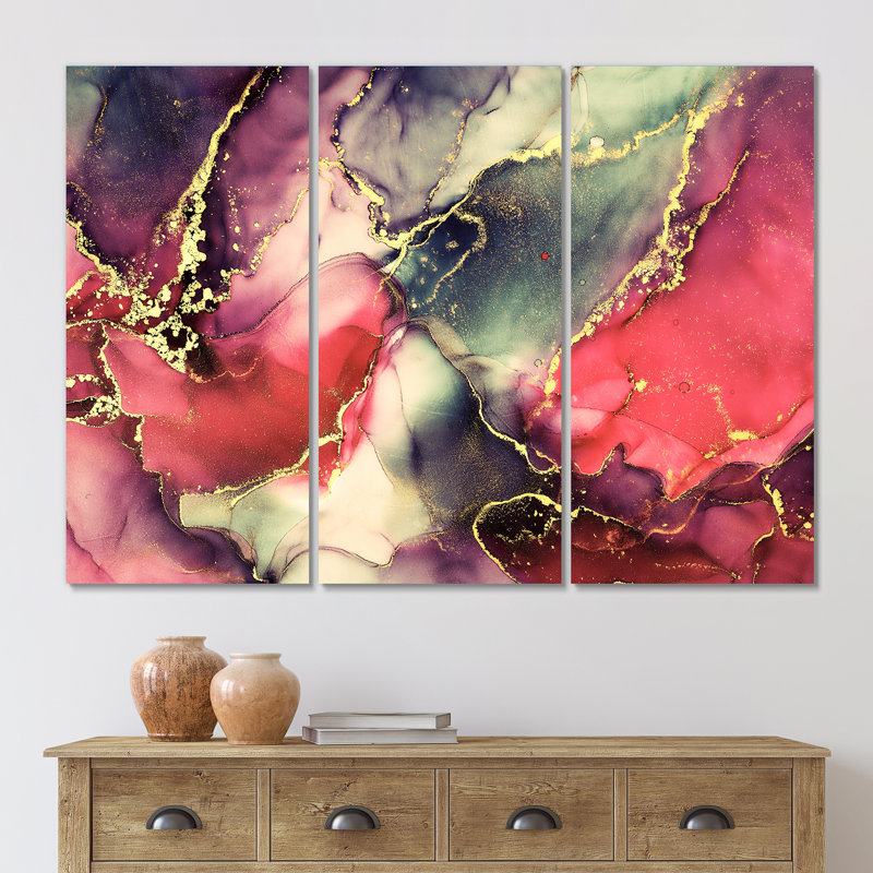 «Red Luxury Abstract Fluid Art II», reproduction d'art moderne sur toile, H 32 po x l 48 po x P 1 po