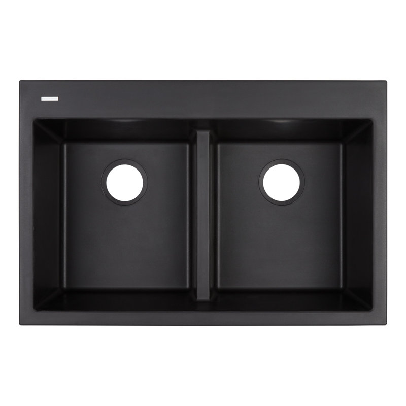 Algren 33" L Double Basin Undermount Kitchen Sink, Midnight Black