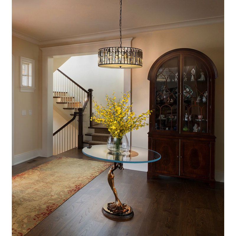 4-Light Modern Farmhouse Crystal Drum Chandelier For Foyer, Matt Black, 9" H x 20.5"W