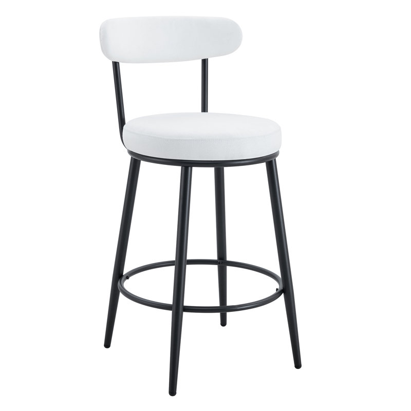 Liam 23.2" Seat Height Counter Stools with Cushion & Curved Backrest, White