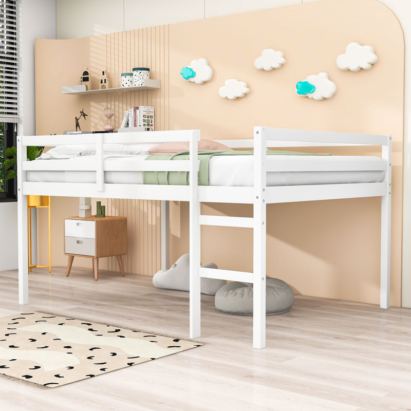 Hirotsugu Contemporary Full Loft Bed With Low Height Design And Ample Under-Bed Storage, White