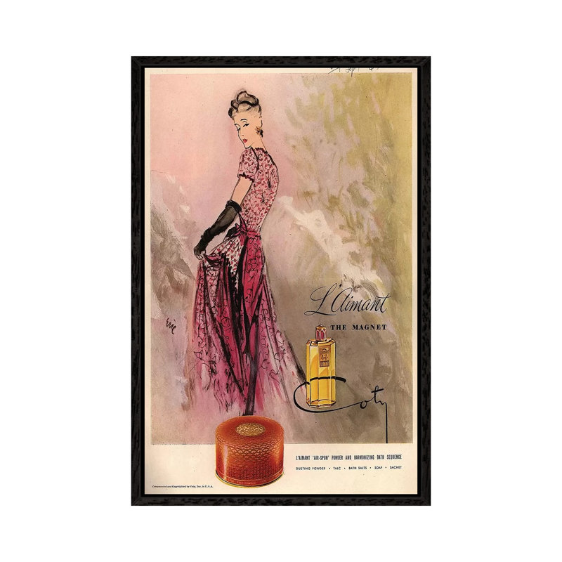 1940s Coty Perfume Magazine Advert 1 Piece Wall Art on Canvas, 66.04 cm H x 45.72 cm W, Black Framed