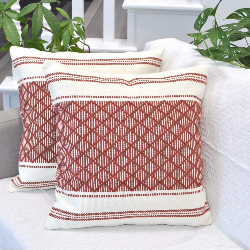 Housses pour coussins décoratifs à carreaux, H 20 po x l 20 po, Brun rouille