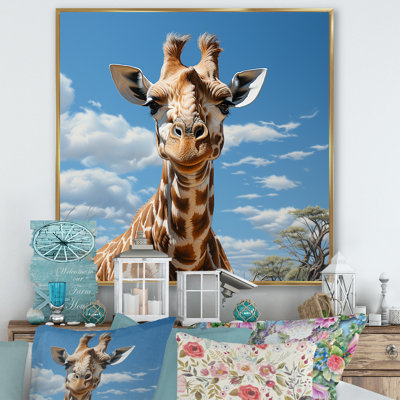 Girafe brune rêveuse à long cou sur toile