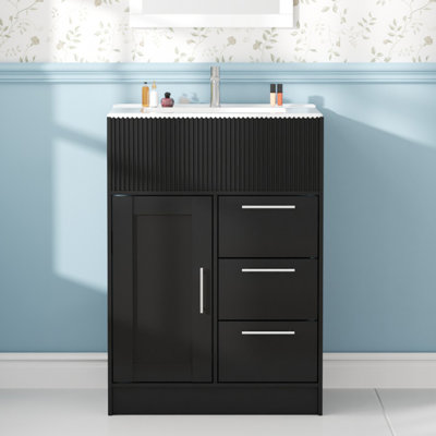 24" Modern Black Freestanding Single Sink Bathroom Vanity Set with Integrated Sink and Storage