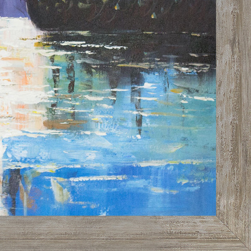 Rivière avec lune brillante - peinture sur toile encadrée, H 27,5 po x l 27,5 po x P 2 po, Métropolitain
