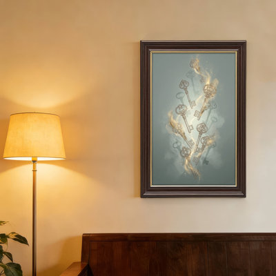 Art mural antique sur toile encadré doré pour le salon, la chambre à coucher, le bureau ou le vestibule - Décoration murale décorative avec clés dorées