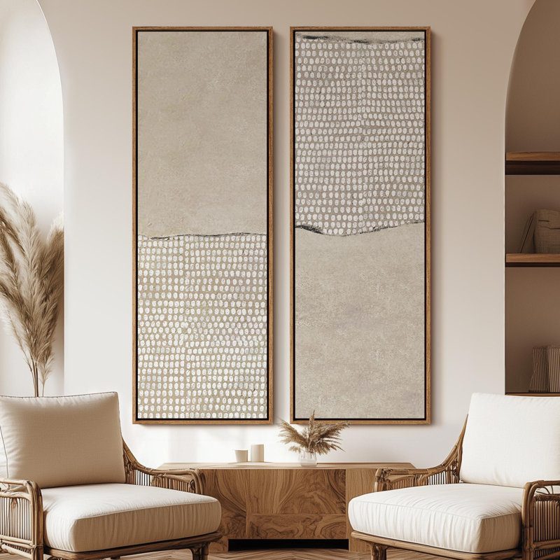 Minimaliste, art mural abstrait - ensemble de 2 toiles encadrées 20 x 60 pouces, Naturel