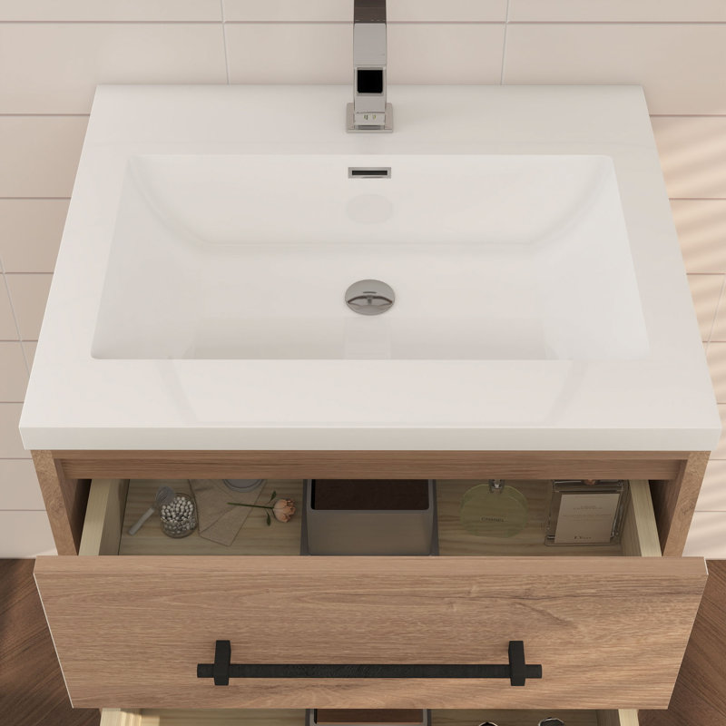 Victoria 23.6'' Single Bathroom Vanity with Acrylic Top, Red Oak