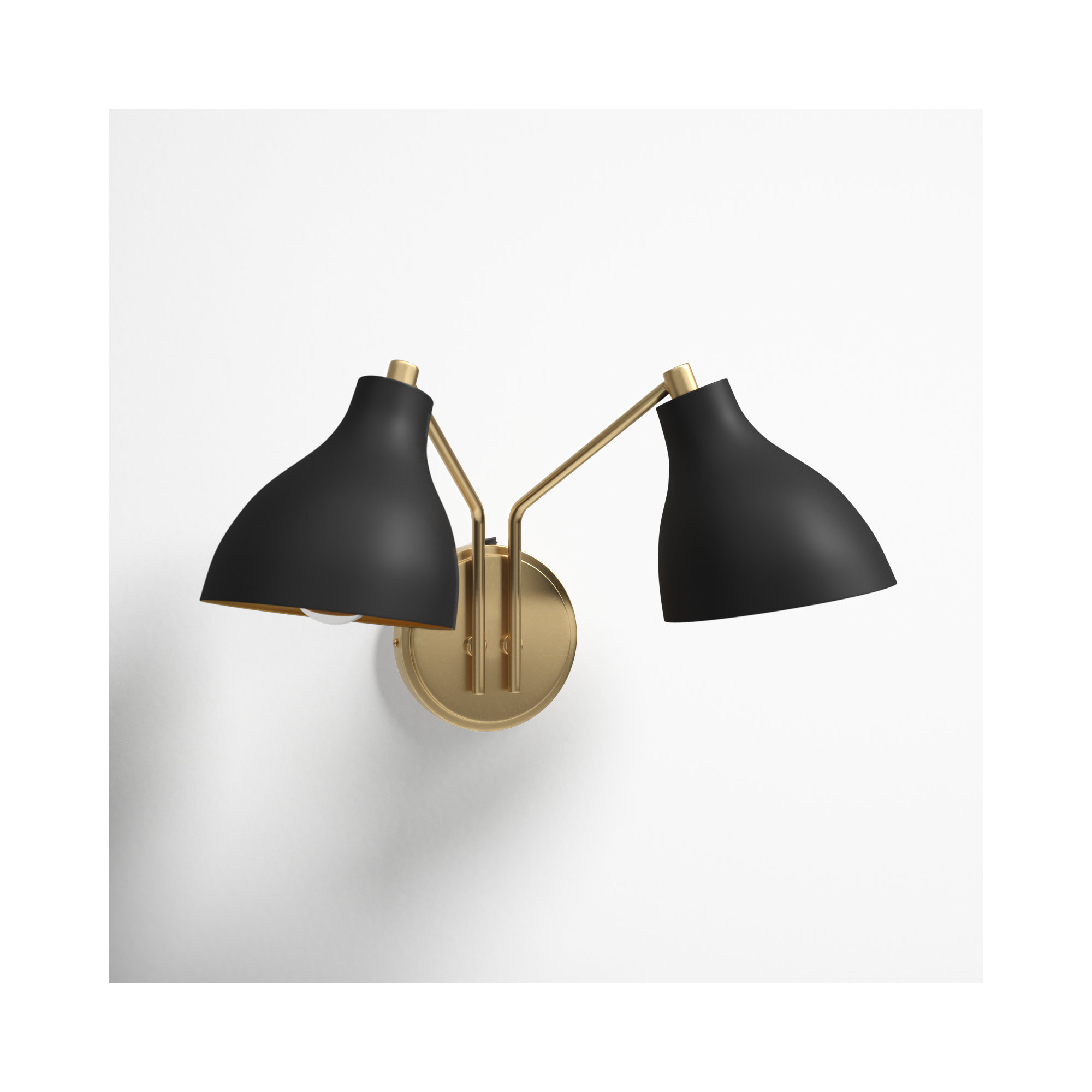 Elyse 17.5" W 2-Light Dimmable Armed Sconce, Black, Black/Brass