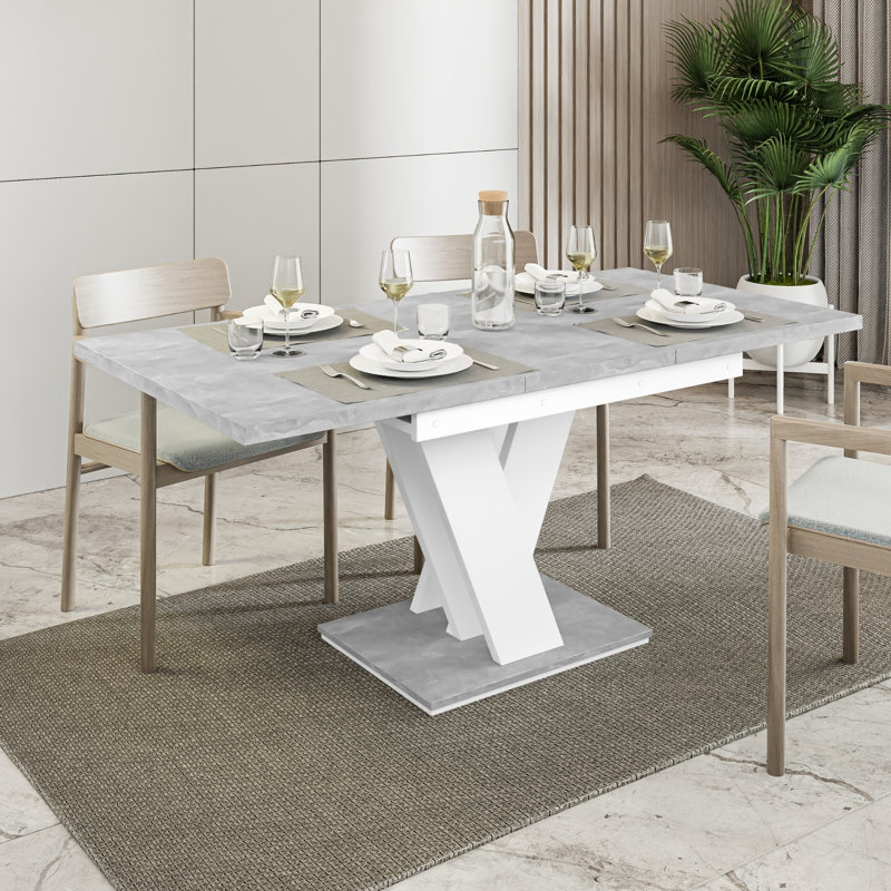 Extendable Dining Table Masiv, White/Grey