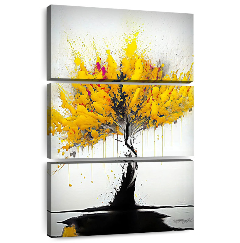 Harnek Abstract Splattered Yellow Tree, 45" H x 28" W