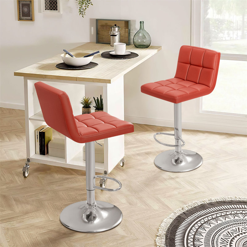 Swivel Upholstered Adjustable Height Counter Stool with Metal Frame, Red