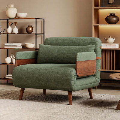 Single Convertible Chair with Adjustable Headrest, Green Velvet Upholstery and Solid Wood Base Fast Dispatch From UK Warehouse – Dispatched Within 2 Days