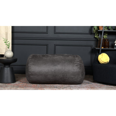 46 po Profondeur du sac à billes en daim gris anthracite - Design cylindrique moderne avec fermeture à glissière amovible et rembourrage en mousse X 34 largeur 26 hauteur avec fermeture à glissière douce