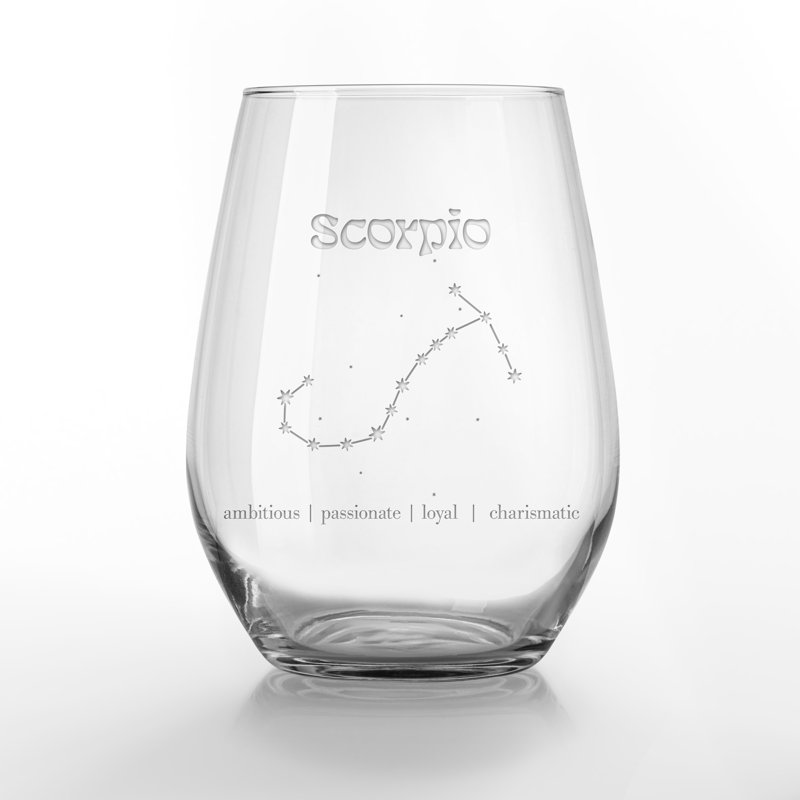 Horoscope rétro Scorpion 15 oz Verre à vin gravé sans pied, Transparent