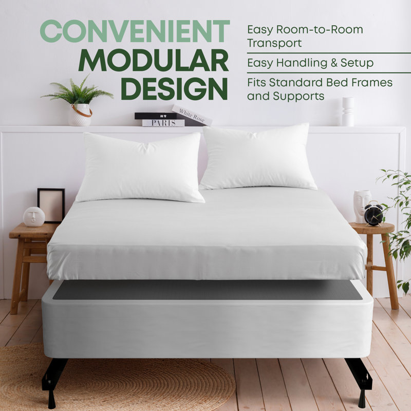 Unassembled King Box Spring For King Bed – 10-Inch Wood Box Spring Only – Quiet Noise-Free Replacement Mattress Foundation, Easy Assembly (White)