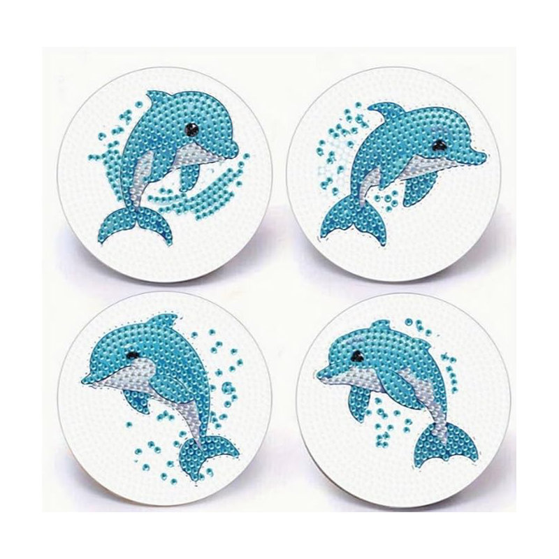 Set of 4 5D Diamond Painting Dolphin Coasters DIY Diamond Coasters Kit