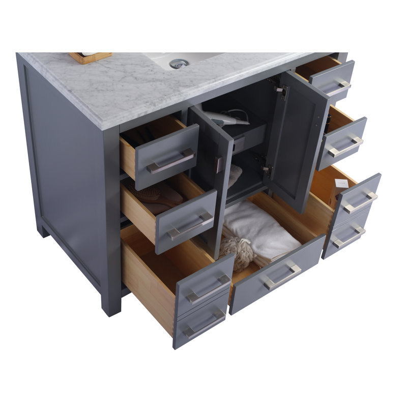 Mariário 42'' Single Bathroom Vanity with Marble Top, Gray, Matte White