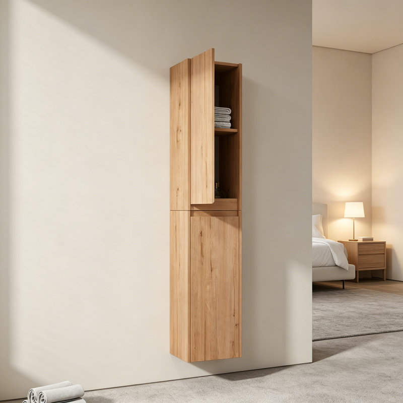 12" Bathroom Side Cabinet, 2-Soft Close Doors, Float Mounting Design, 12*2(KD-Packing), Natural