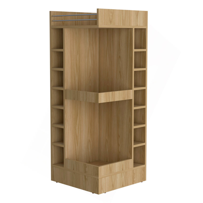 Lamer Corner Bar Cabinet With Wine Rack And Open Shelf, Natural Wood
