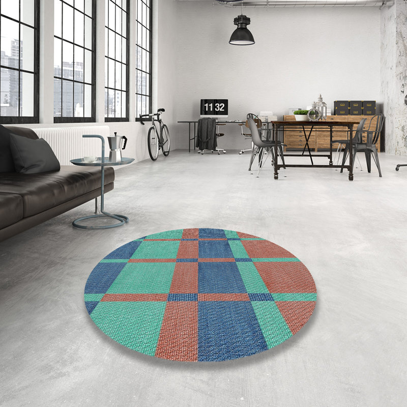 Tapis géométrique vert / brun / bleu Antonnio, Rond 8 pi