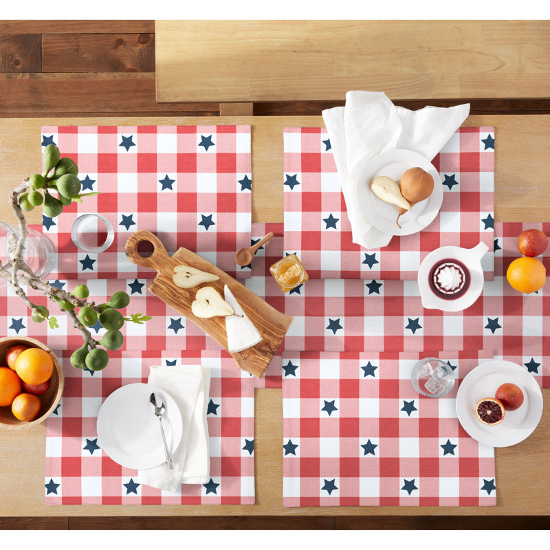 MARTHA STEWART Americana Star Gingham Plaid Table Runner, Red/White/Blue