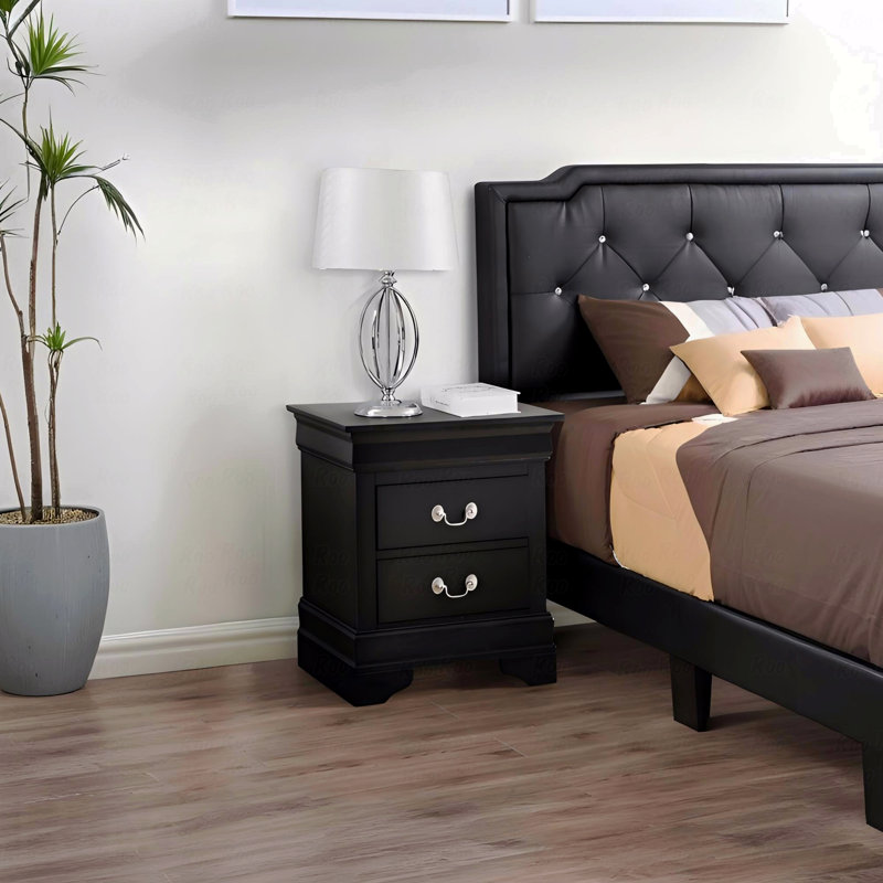Elegant Black Traditional Nightstand, Black