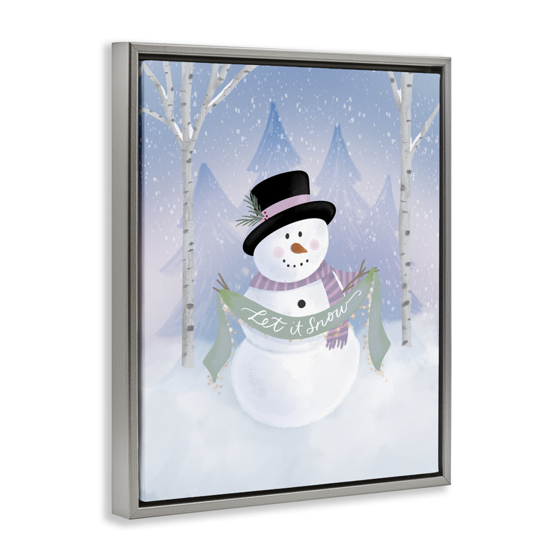Cadre flottant Let It Snow, bonhomme de neige, design par Sandra Picco, H 21 po x l 17 po, Cadre flottant gris lustré