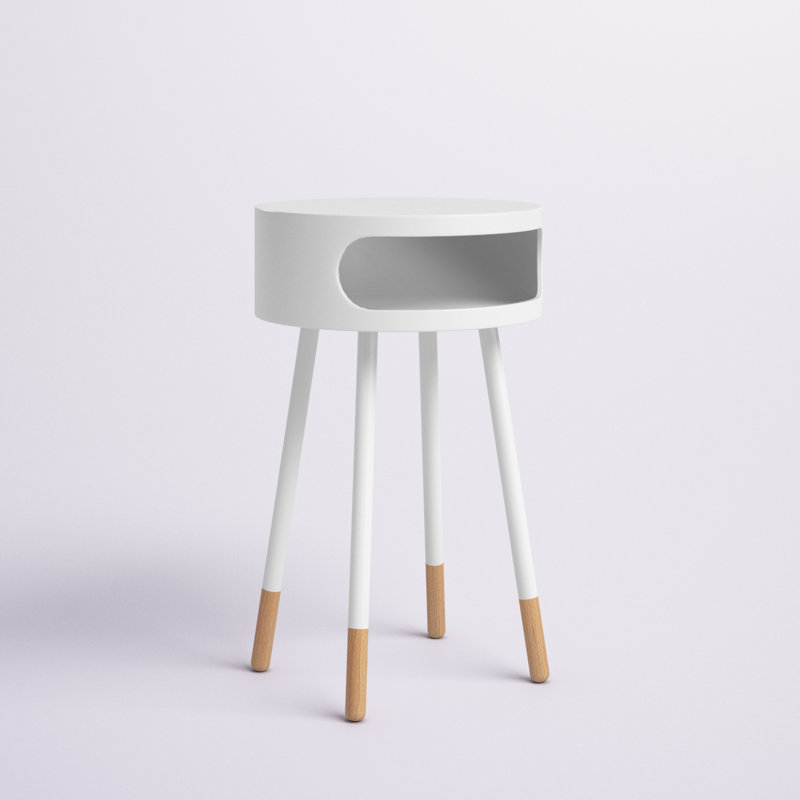 Ayeleen Round End Table, White & Natural, White/Oak