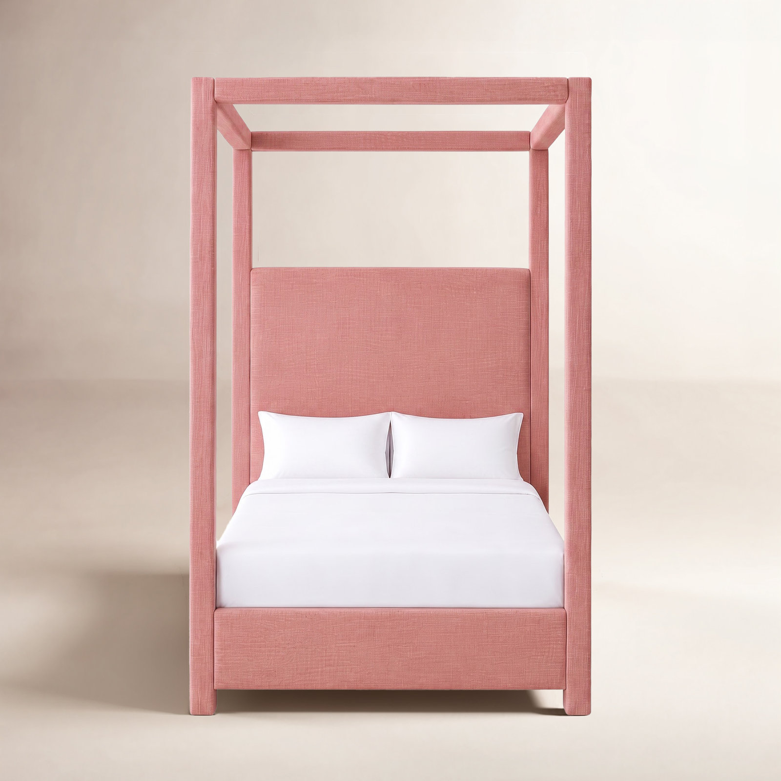 Mistaya Upholstered Canopy Bed, Twin, Pink Linen