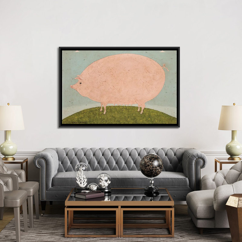 Cochon - reproduction d'art murale encadrée, H 40 po x l 60 po, Noir, Reproduction encadrée sans passe-partout