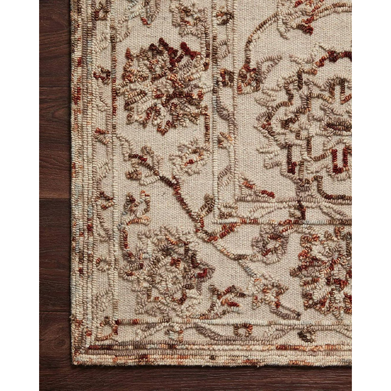 Tapis crème / brun en laine crocheté à la main Angli, Carré 1 pi 6 po